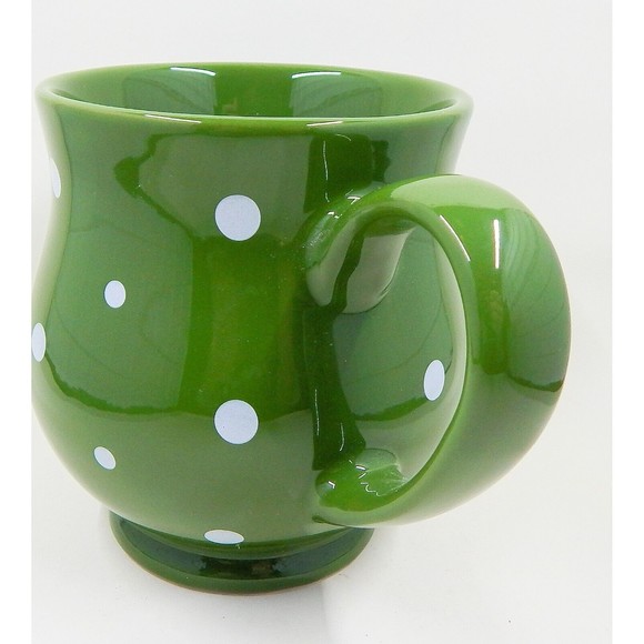 Temptations By Tara Green White Polka Dot Belly Coffee Mug Cup 16 oz - Picture 4 of 10